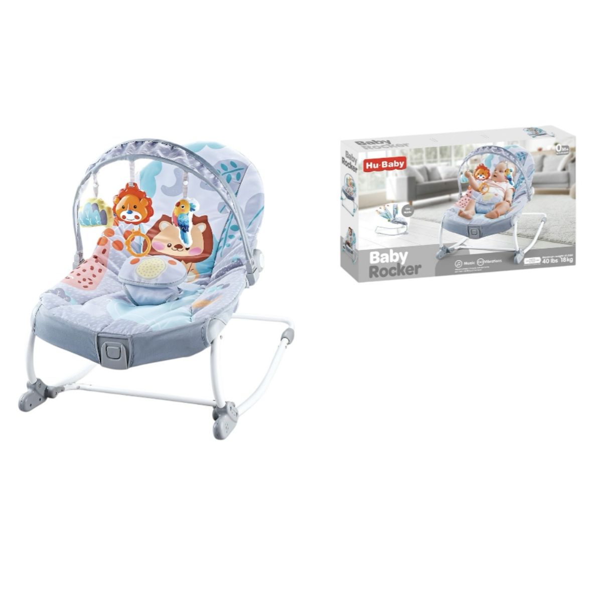 LUBABYCAS - Mecedora Bebé Silla Nido Musical Vibración Azul LuBabycas