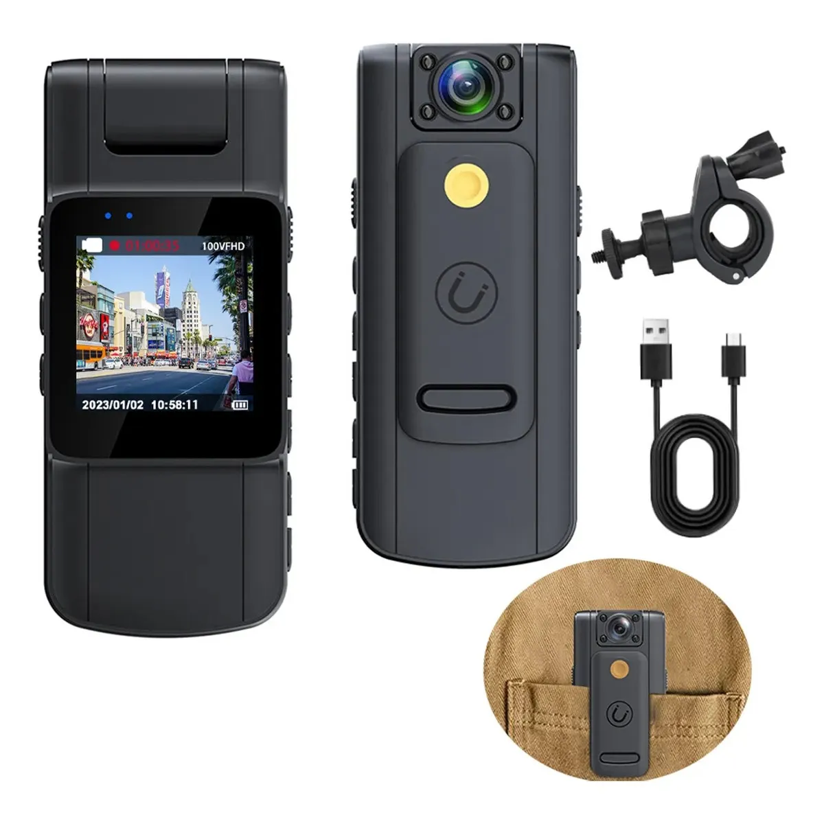 NO LOGO - Cámara De Cuerpo Portátil Hd Pantall Grabadoras Video 1080p