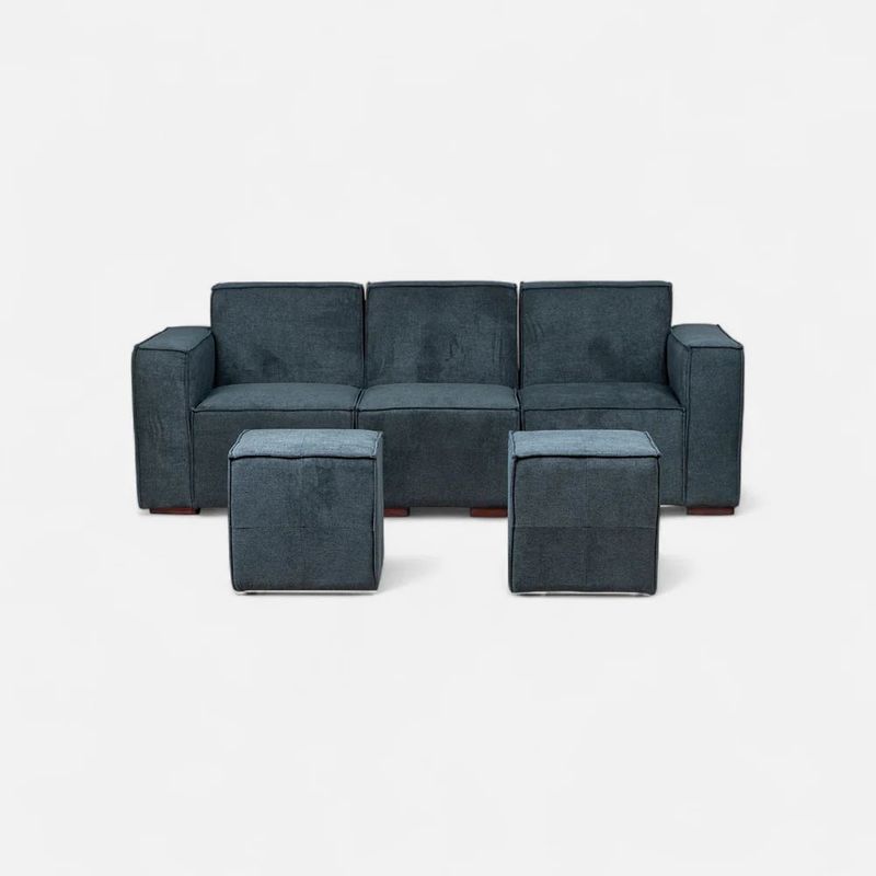 GENERICO - Sofá Modular Fortaleza 3 cuerpos y 2 Poufs - Tela Lino Finesse Gris