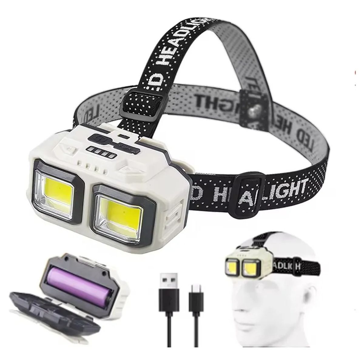 NO LOGO - Linterna Frontal Minero Led Roja Y Blanca