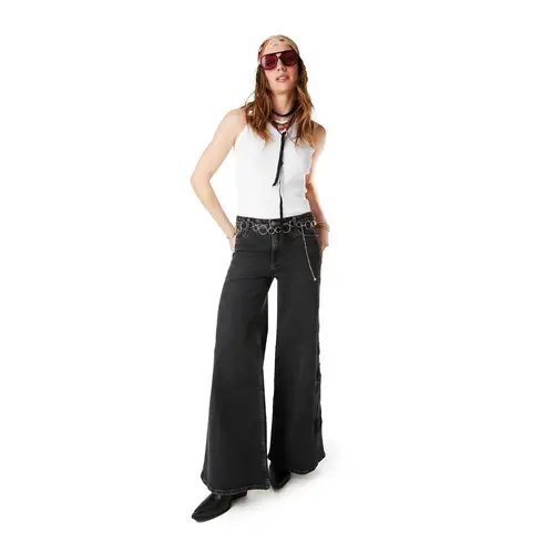 EFESIS - JEANS FLOWER PALAZZO C BORDADO - Negro