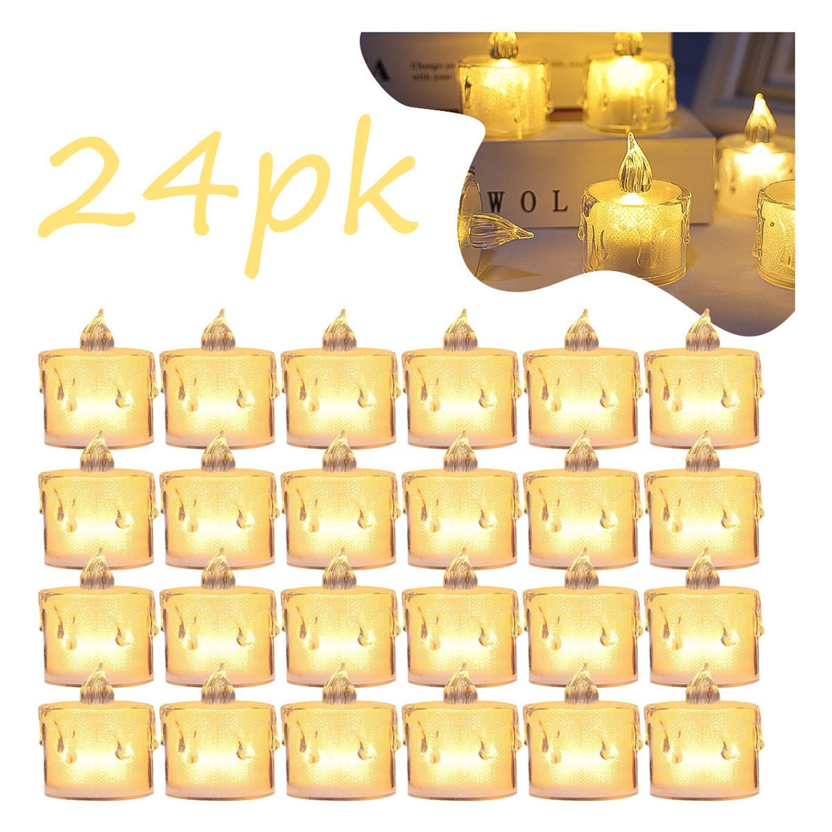 EDWINAYY - 24 Velas Electrónicas Decorativas Led Amarillas Con Pilas