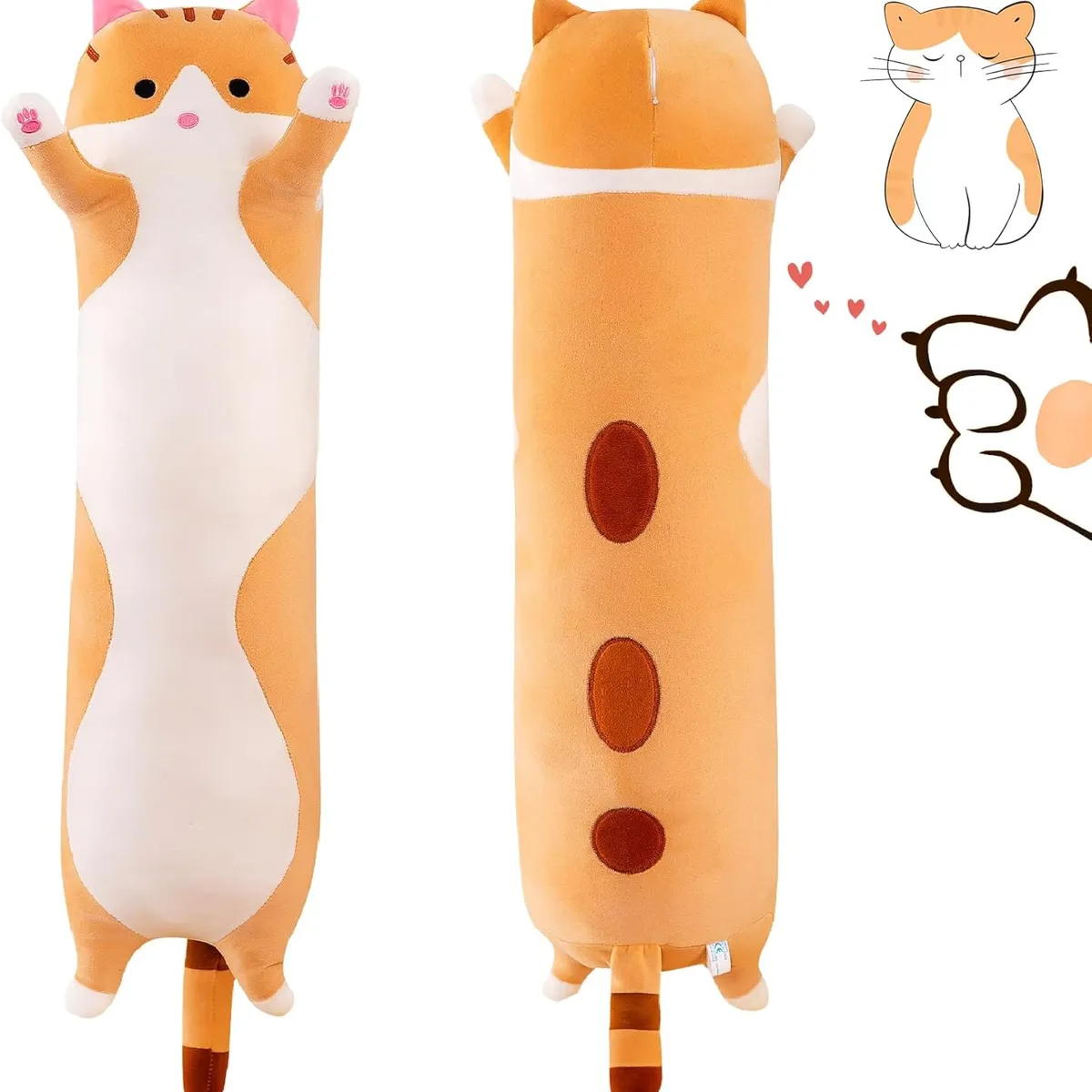 KUANGYE - Peluche Almohada Gatito Largo Gato Kawai Grande