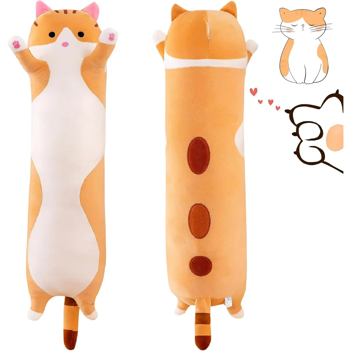 KUANGYE - Peluche Almohada Gatito Largo Gato Kawai Grande