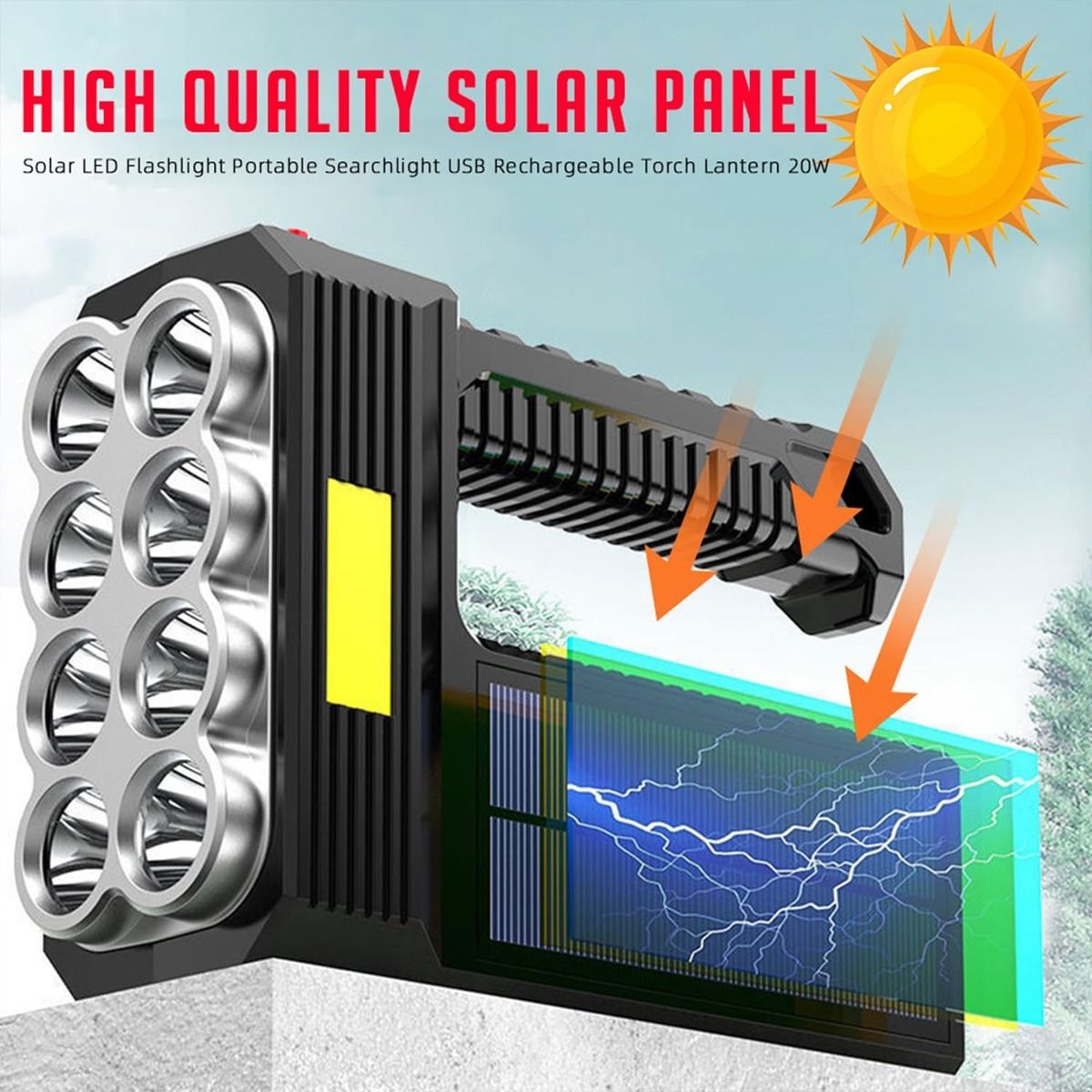 EDWINAYY - Lámpara Táctica 1200lm 6 Led+cob Recargable Solar Usb