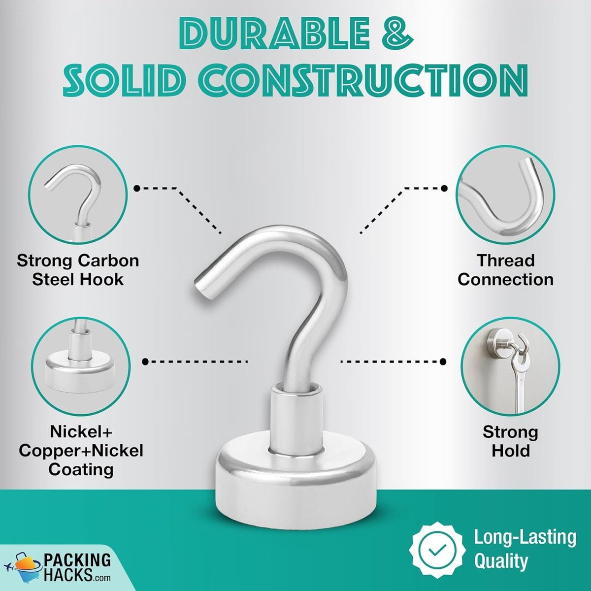 KUANGYE - Super Potente Lmán Neodimio Gancho Levantan 8 Kg 10 Pcs