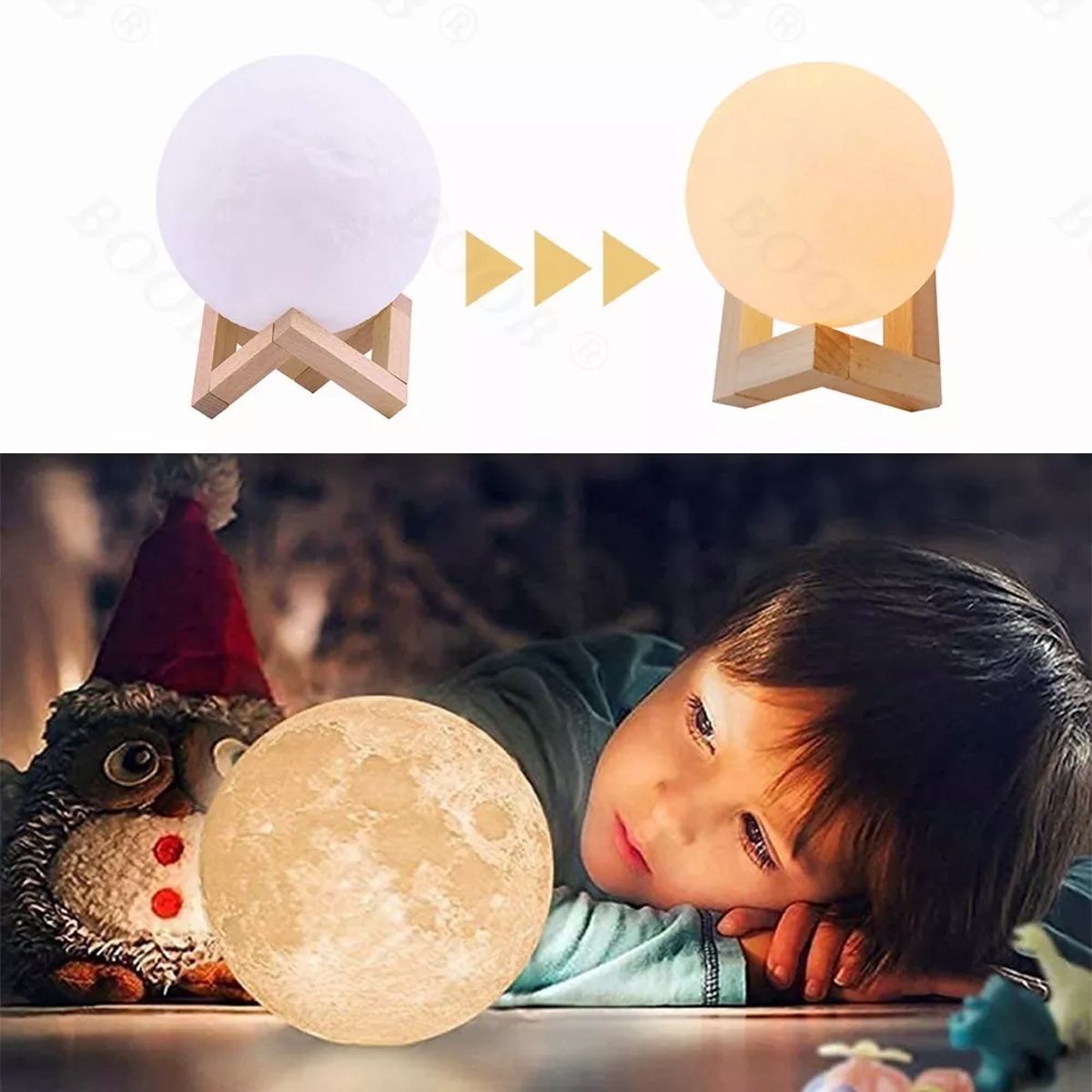 EDWINAYY - Lámpara Luna 3d Led 12 Colores Hogar Velador 15cm