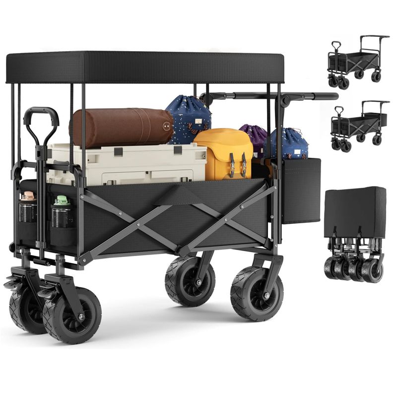 KUANGYE - Carrito Plegable Portátil y Carriola para ExterioresCon Toldo y Cesta