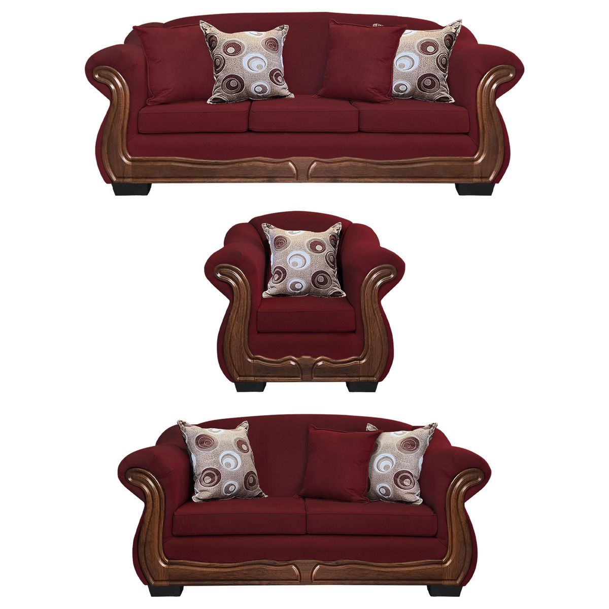 AMERICA DECORA - Living Con Resorte Estructural 8 Cuerpos Búfalo 4+3+1 Chenille Rojo X