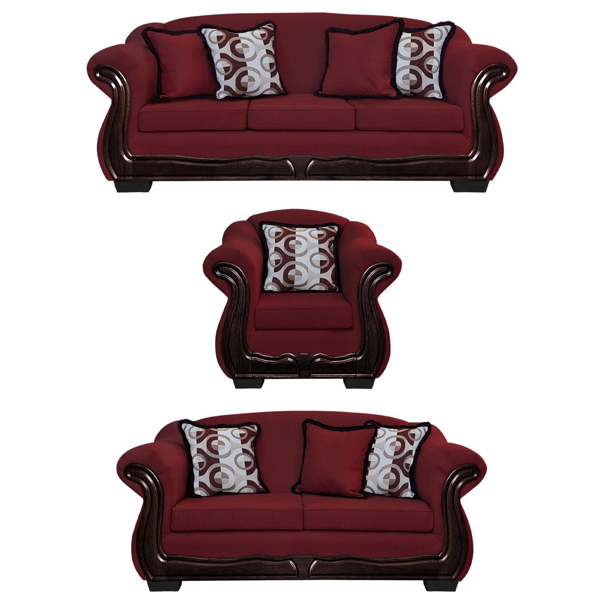 AMERICA DECORA - Living Con Resorte Estructural 8 Cuerpos Búfalo 4+3+1 Chenille Rojo