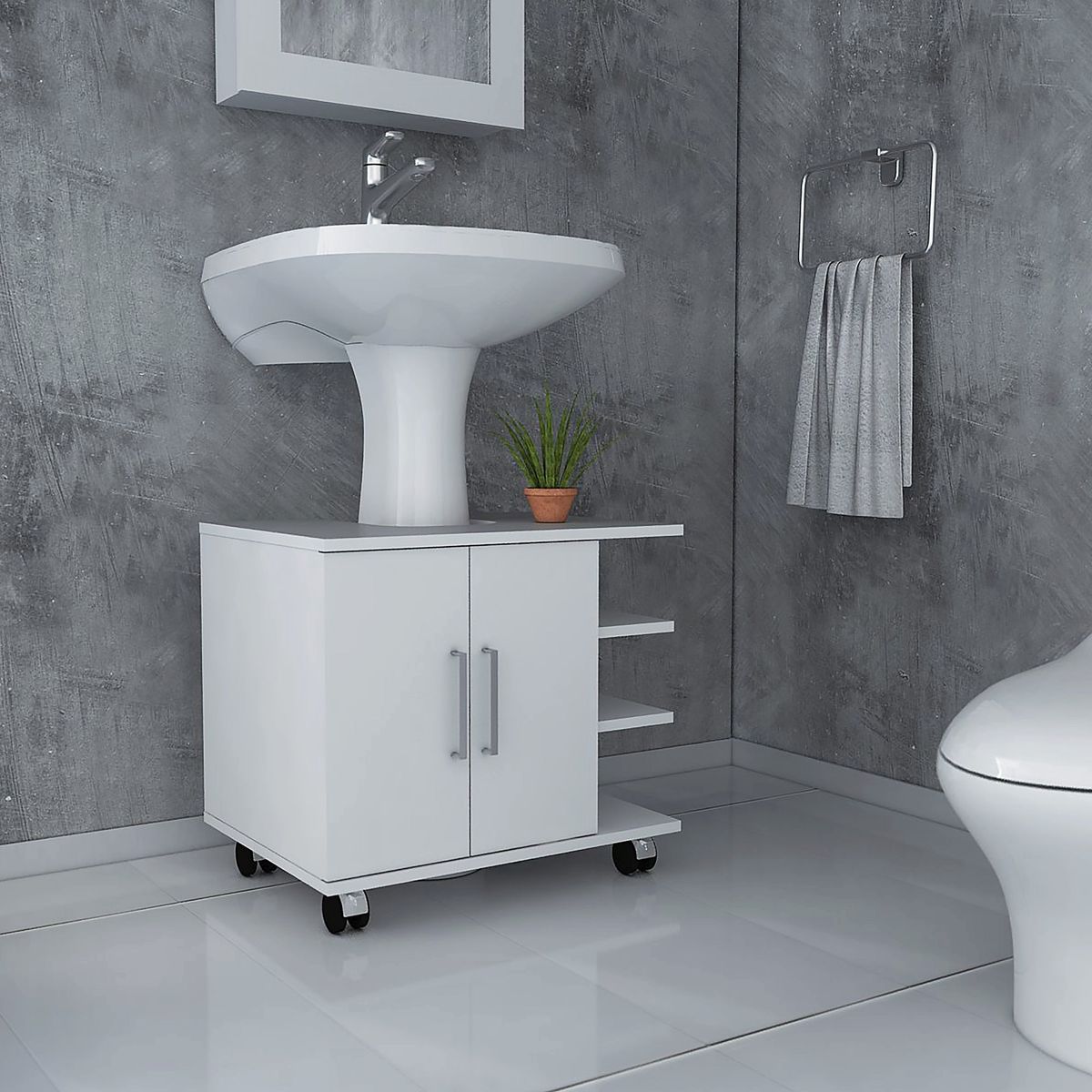 TUHOME - Mueble Baño Piso Lavamanos 2 Puertas - Blanco 50x55x41.4 cm