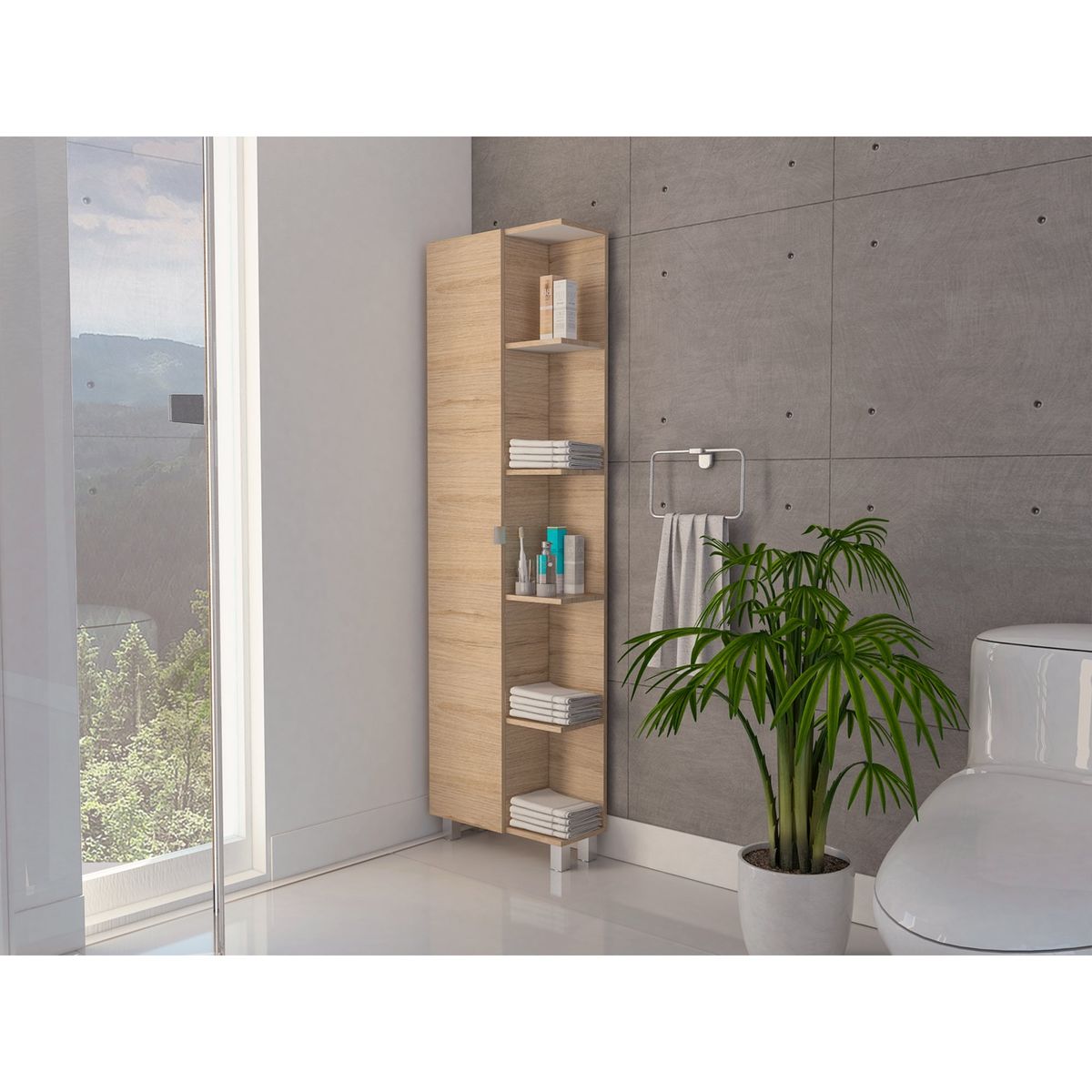 TUHOME - Estante Organizador De Baño 1 Puerta Rovere Y Blanco