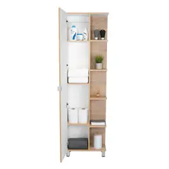 TUHOME - Estante Organizador De Baño 1 Puerta Rovere Y Blanco