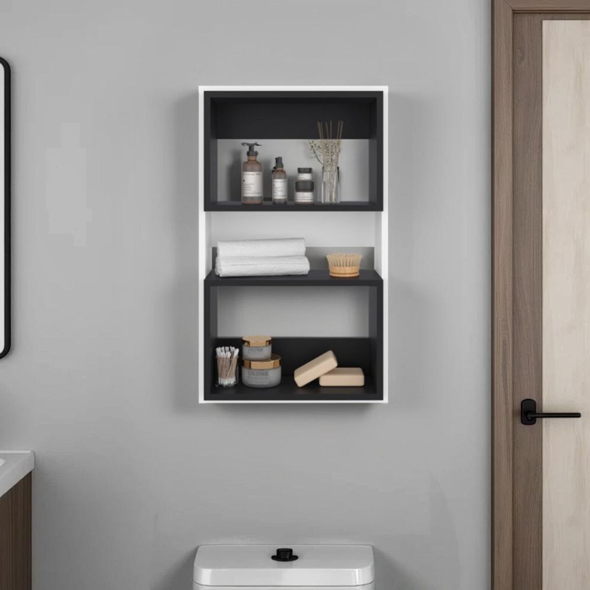 TUHOME - Mueble Auxilar Muro Baño Eco Blanco Y Wengue