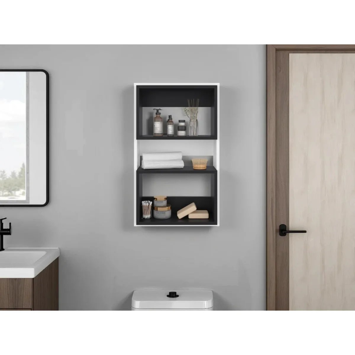 TUHOME - Mueble Auxilar Muro Baño Eco Blanco Y Wengue
