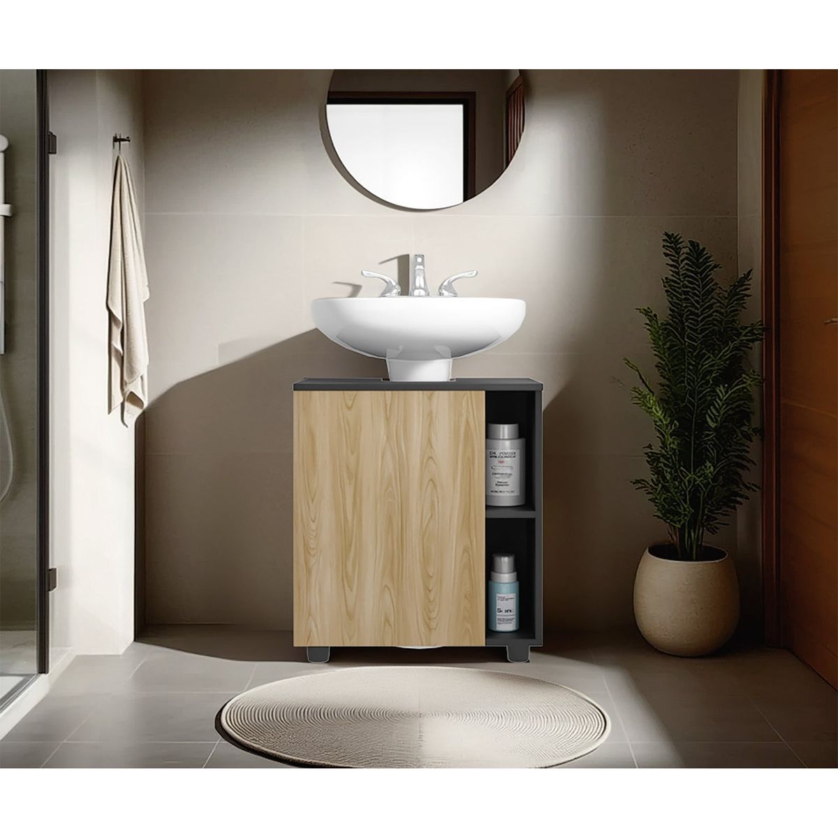 TUHOME - Mueble Para Lavamanos Pascuale 1 Puerta Wengue Y Fresno