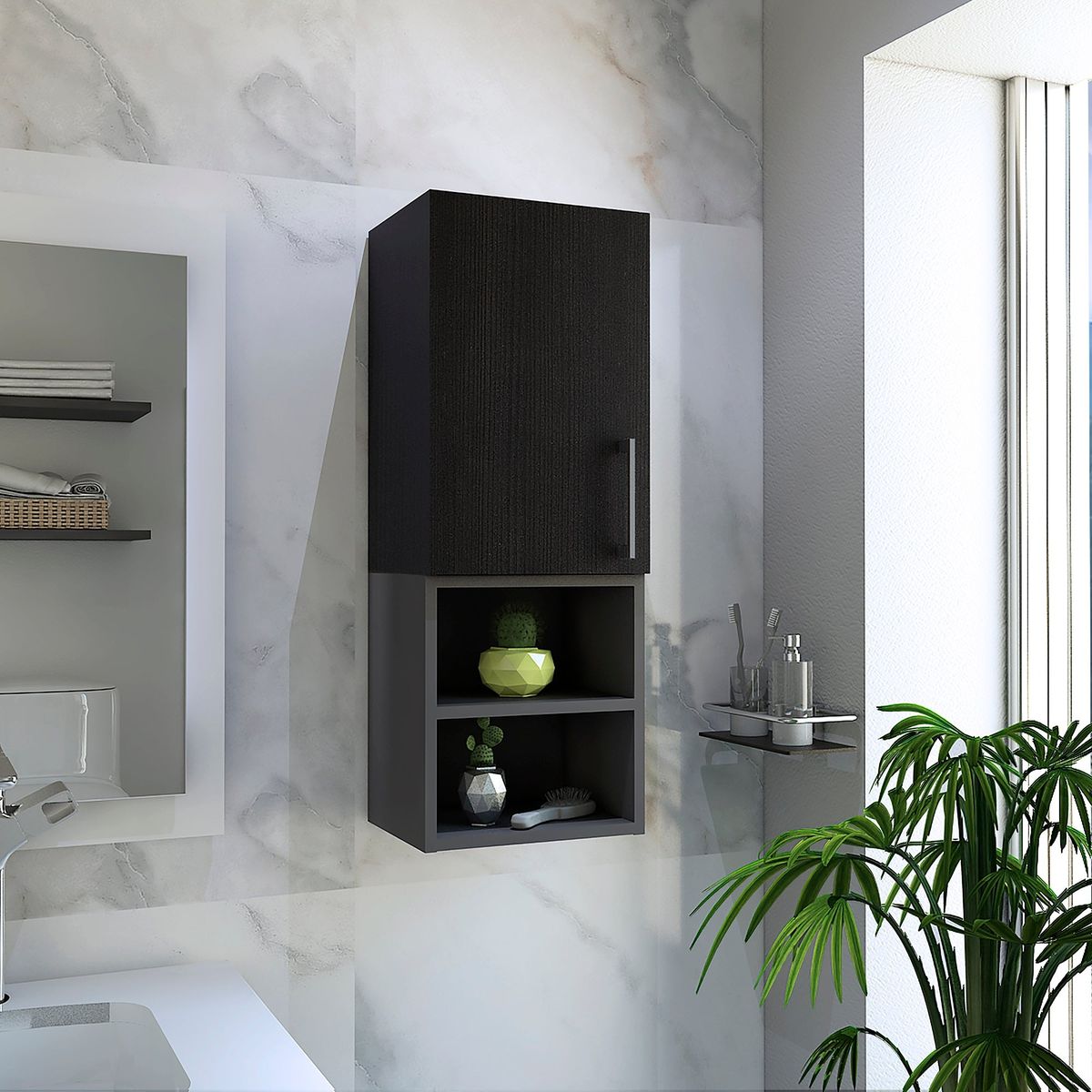 TUHOME - Mueble Auxiliar Muro Baño 1 Puerta Wengue Y Plomo