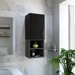 TUHOME - Mueble Auxiliar Muro Baño 1 Puerta Wengue Y Plomo