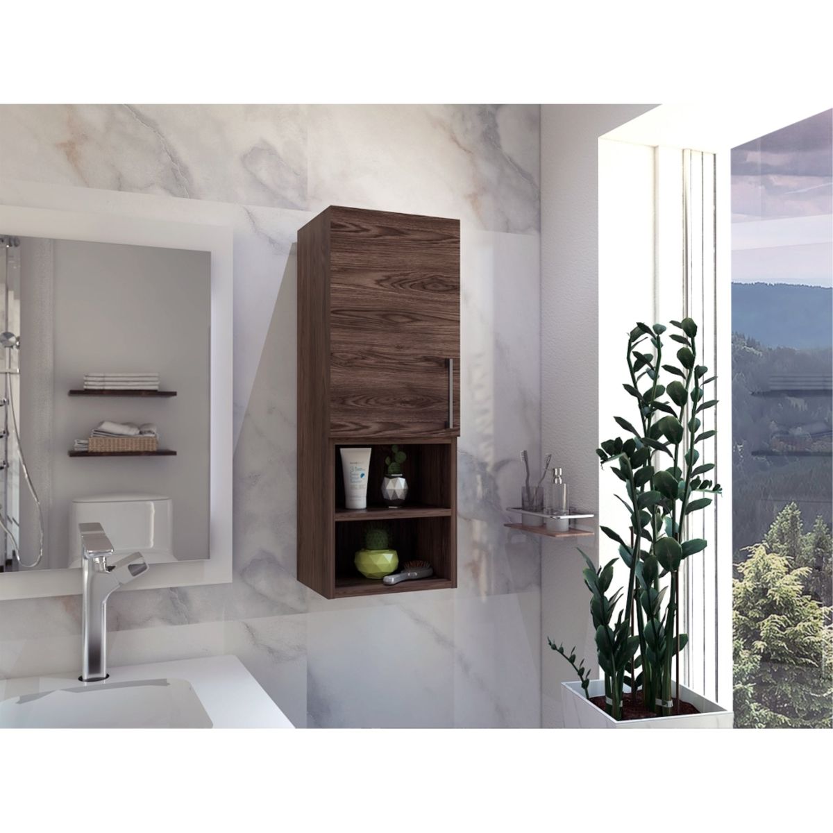 TUHOME - Mueble Auxiliar Baño 1 Puerta - Café Oscuro 81.5x30x25.5 cm