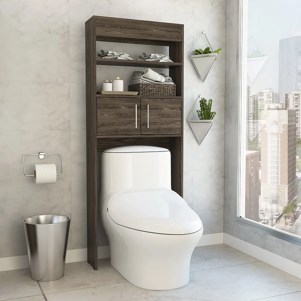 TUHOME - Optimizador De Baño Con 2 Puertas - Café Oscuro 160x62.4x20.3 cm