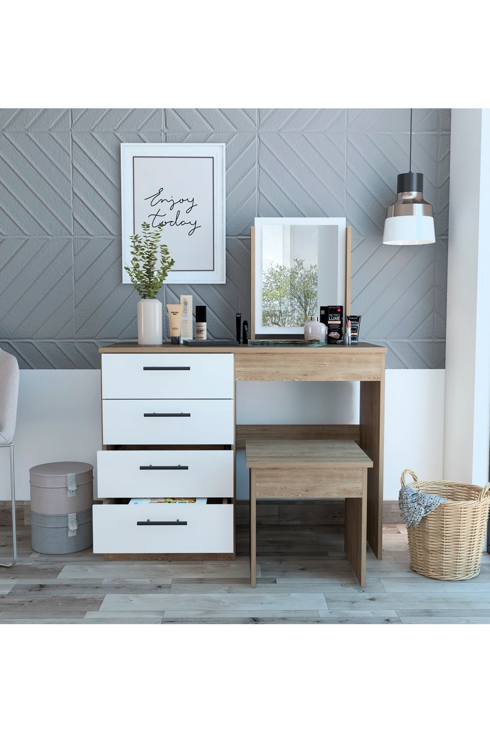 TUHOME - Mueble de Tocador Kaia Miel/Blanco Tuhome