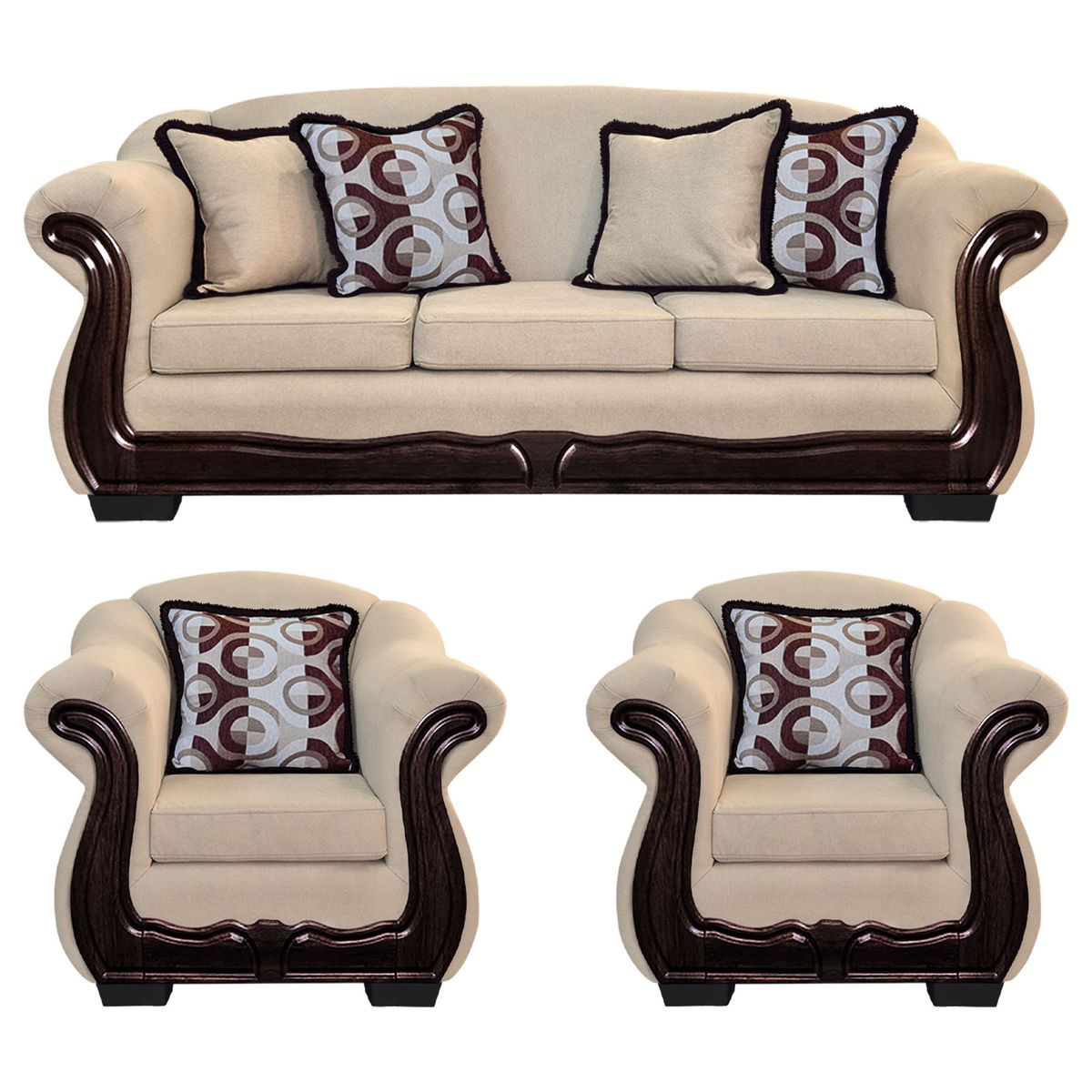 AMERICA DECORA - Living Con Resorte Estructural 6 Cuerpos Búfalo 4+1+1 Chenille Beige