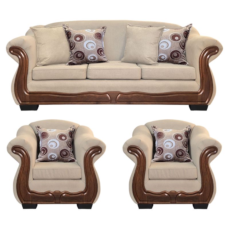 AMERICA DECORA - Living Con Resorte Estructural 6 Personas Búfalo 4+1+1 Chenille Beige X