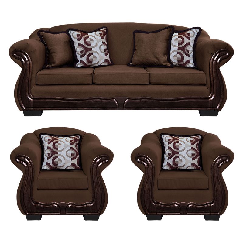 AMERICA DECORA - Living Con Resorte Estructural 6 Personas Búfalo 4+1+1 Chenille Café