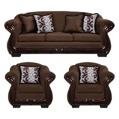 AMERICA DECORA - Living Con Resorte Estructural 6 Cuerpos Búfalo 4+1+1 Chenille Café