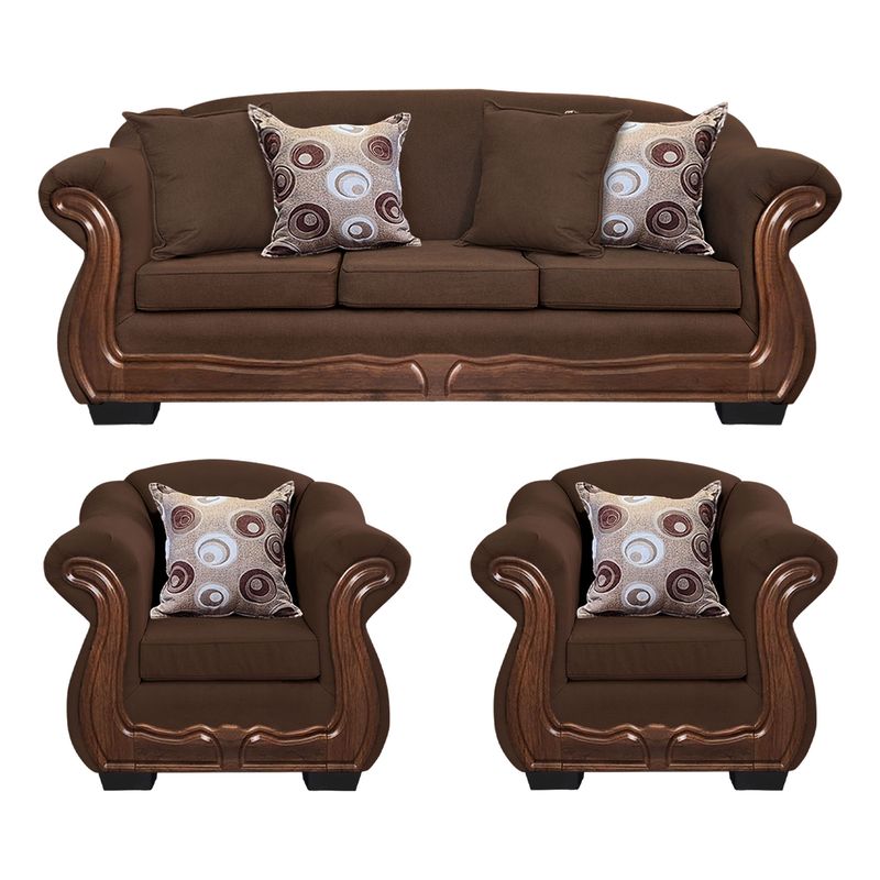 AMERICA DECORA - Living Con Resorte Estructural 6 Cuerpos Búfalo 4+1+1 Chenille Café X