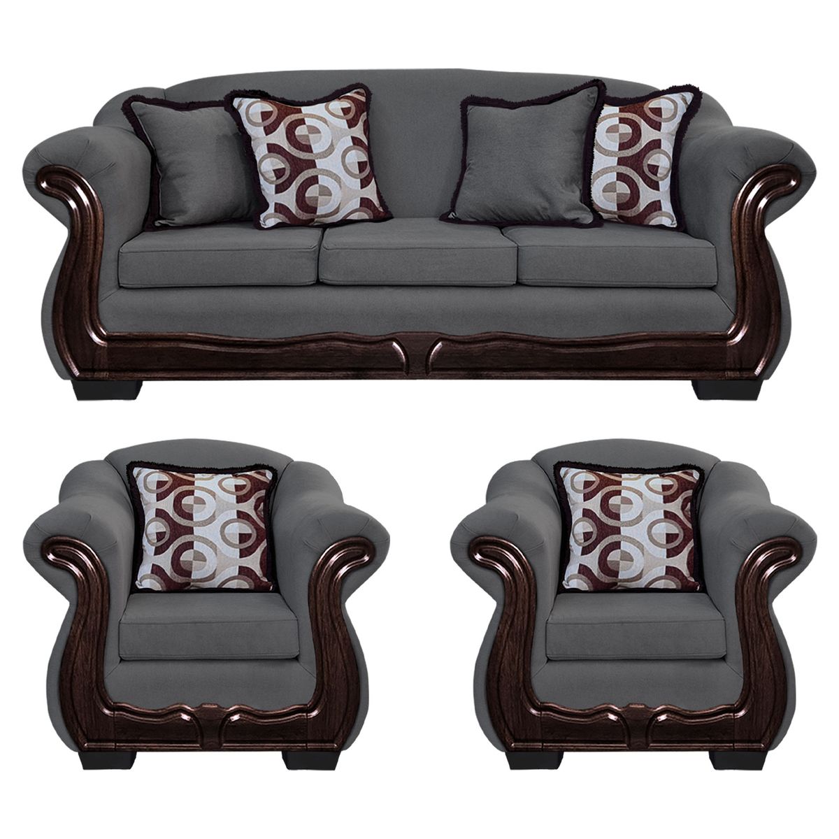 AMERICA DECORA - Living Con Resorte Estructural 6 Cuerpos Búfalo 4+1+1 Chenille Gris