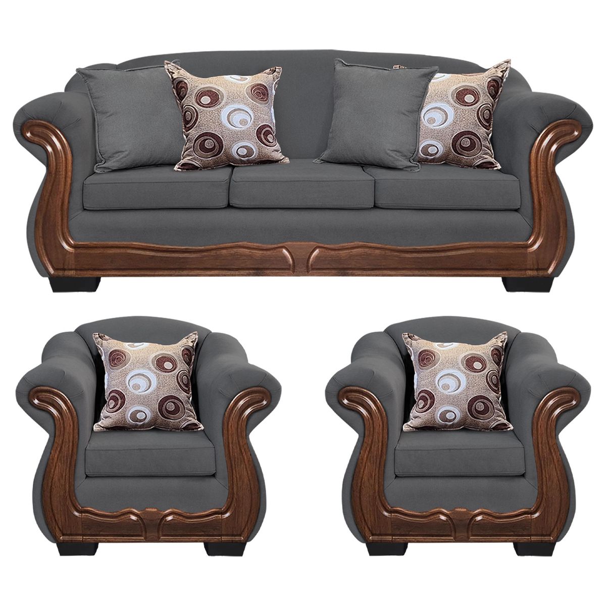 AMERICA DECORA - Living Con Resorte Estructural 6 Cuerpos Búfalo 4+1+1 Chenille Gris X.