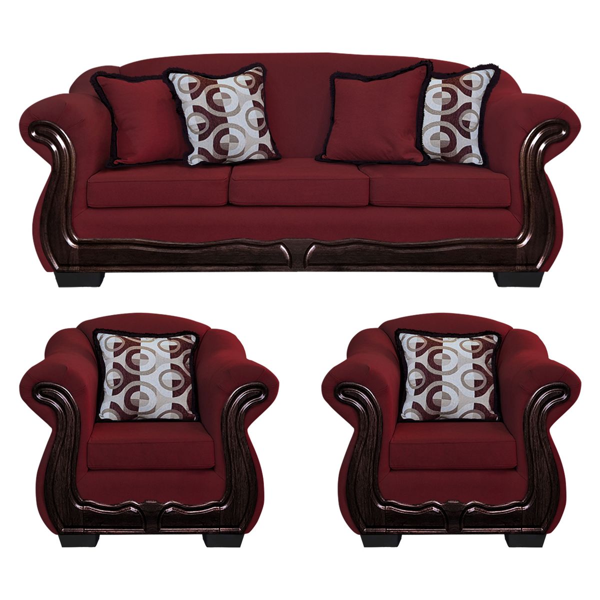 AMERICA DECORA - Living Con Resorte Estructural 6 Cuerpos Búfalo 4+1+1 Chenille Rojo