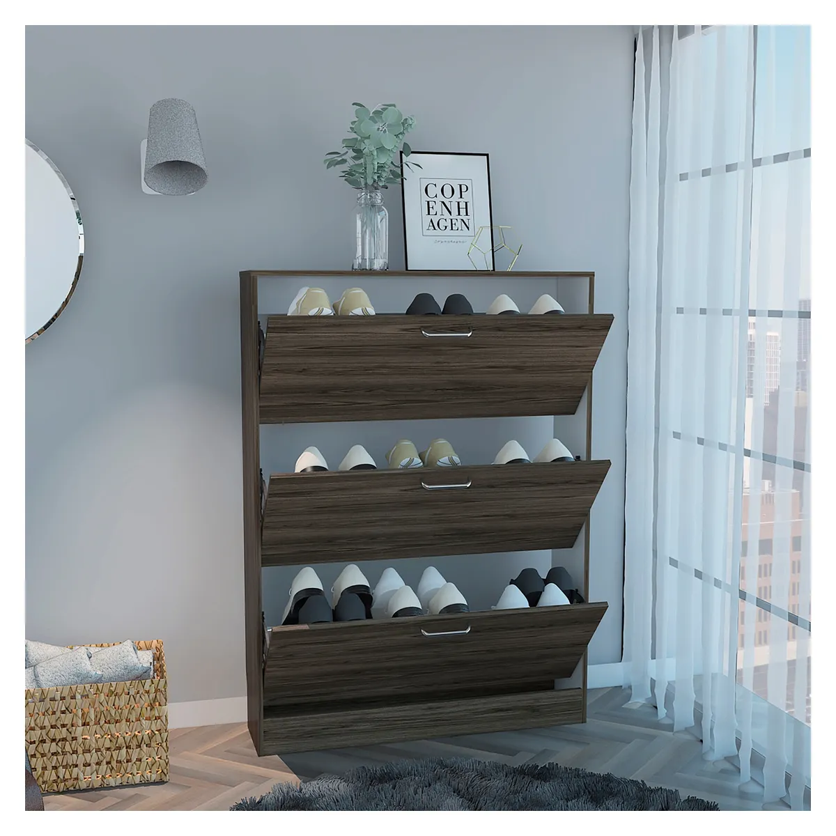 TUHOME - Zapatero 18 Pares Coñac/Blanco Tuhome