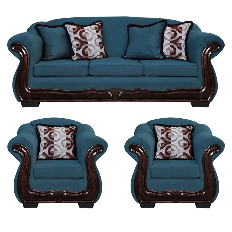 AMERICA DECORA - Living Con Resorte Estructural 6 Cuerpos Búfalo 4+1+1 Chenille Azul Petróleo