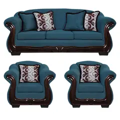 AMERICA DECORA - Living Con Resorte Estructural 6 Cuerpos Búfalo 4+1+1 Chenille Azul Petróleo