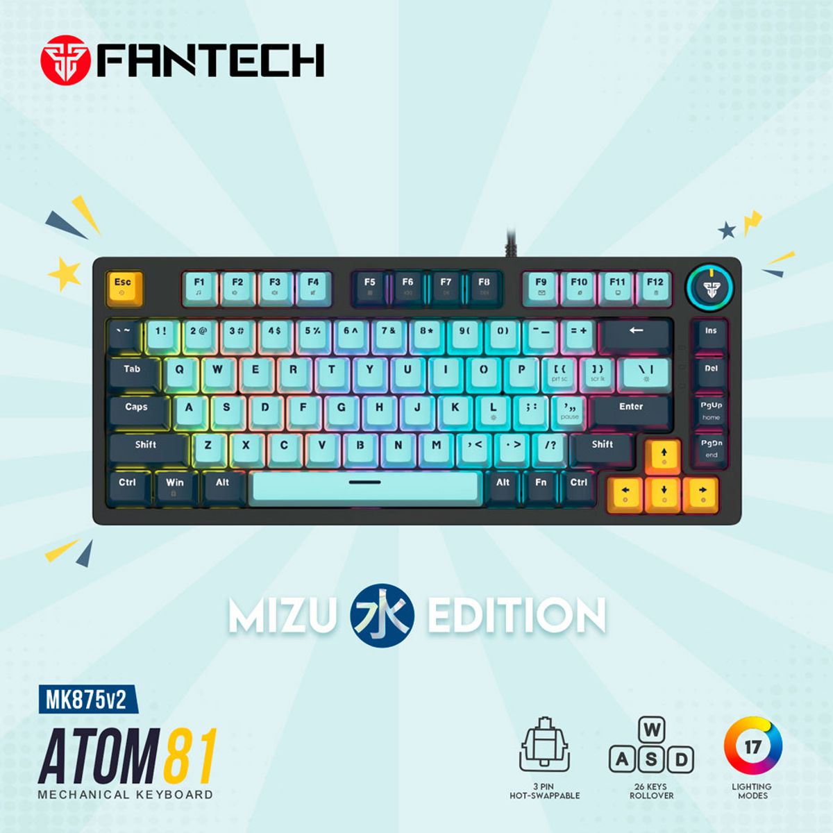 FANTECH - Teclado Fantech MK875V2 ATOM81 Mizu Edition SkyBlue Sw. Blue