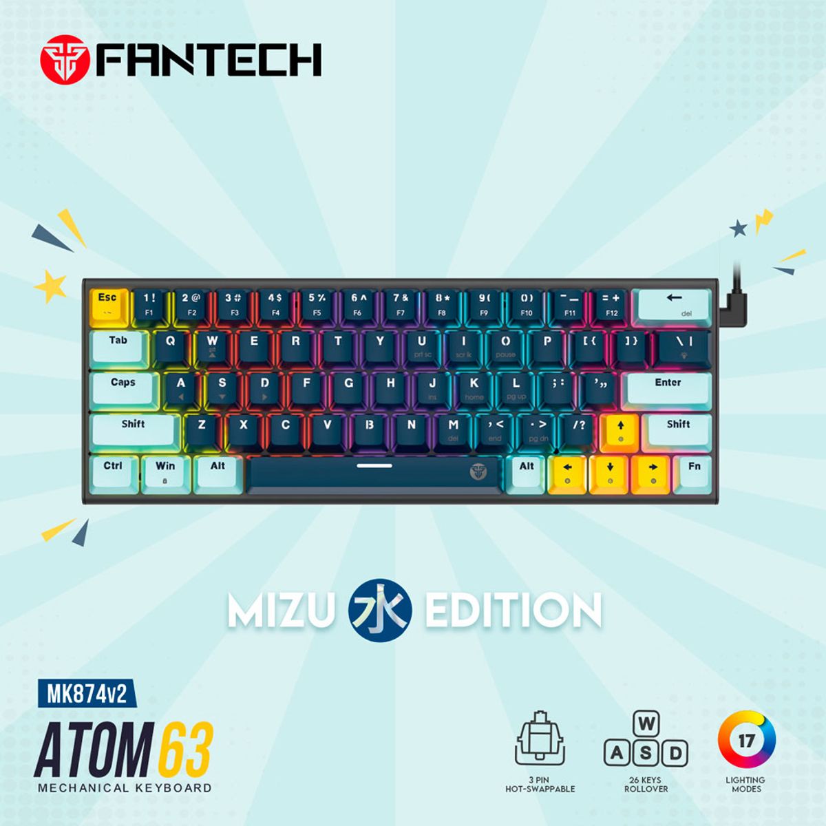FANTECH - Teclado Fantech MK874V2 ATOM63 MIZU Navy (Switch Blue)
