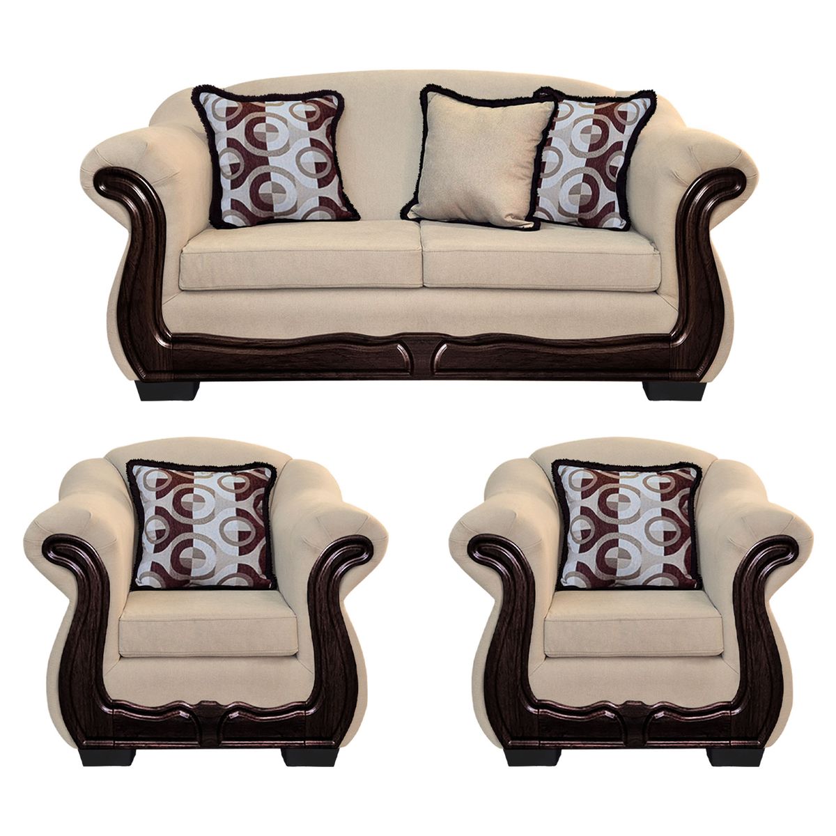 AMERICA DECORA - Living Con Resorte Estructural 5 Cuerpos Búfalo 3+1+1 Chenille Beige