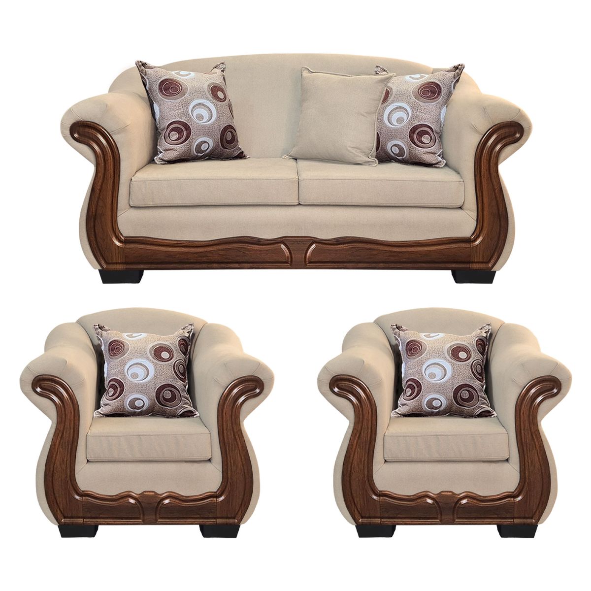 AMERICA DECORA - Living Con Resorte Estructural 5 Cuerpos Búfalo 3+1+1 Chenille Beige X