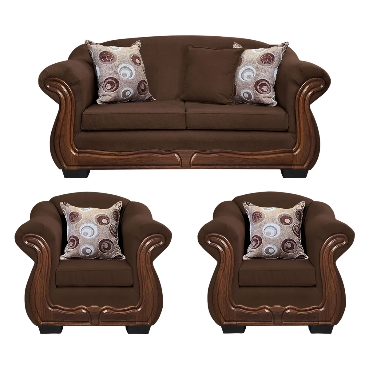 AMERICA DECORA - Living Con Resorte Estructural 5 Cuerpos Búfalo 3+1+1 Chenille Café X