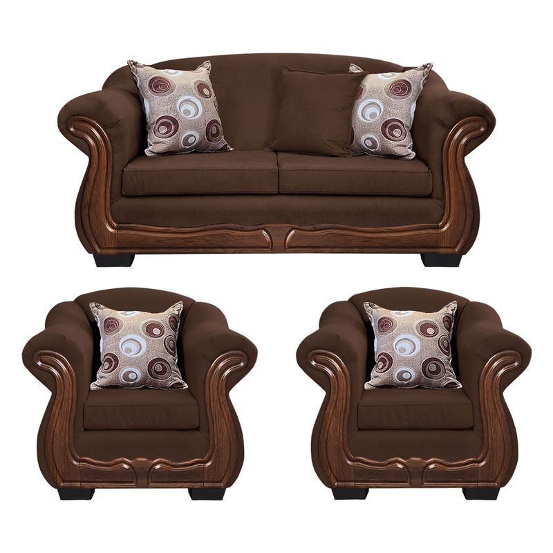 AMERICA DECORA - Living Con Resorte Estructural 5 Personas Búfalo 3+1+1 Chenille Café X