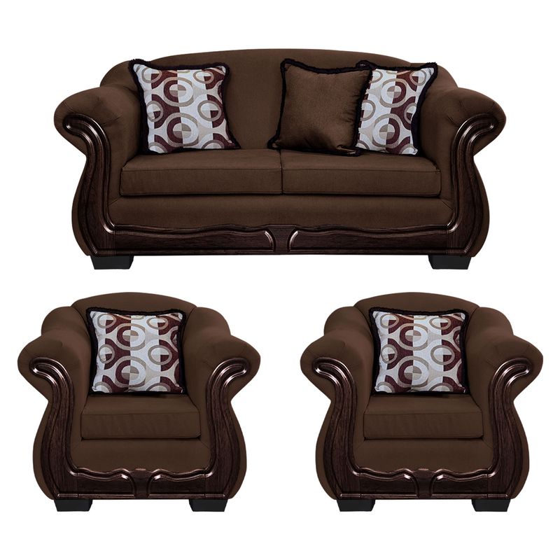 AMERICA DECORA - Living Con Resorte Estructural 5 Personas Búfalo 3+1+1 Chenille Café