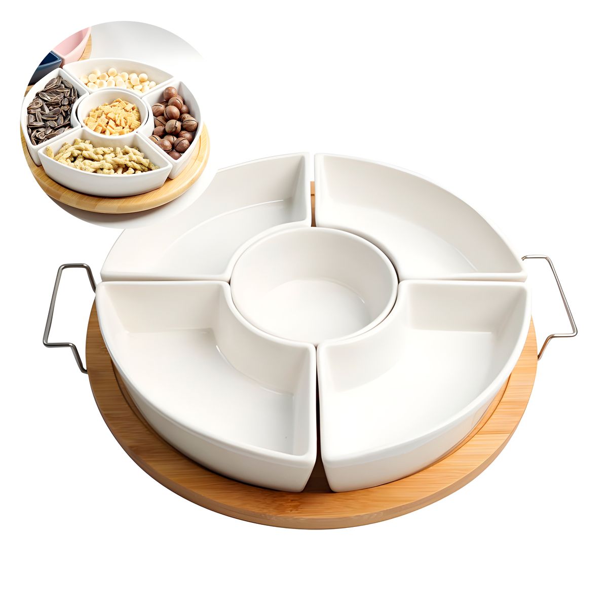 GENERICO - Bandeja Servir Porciones Comida Snacks 5 Compartimentos