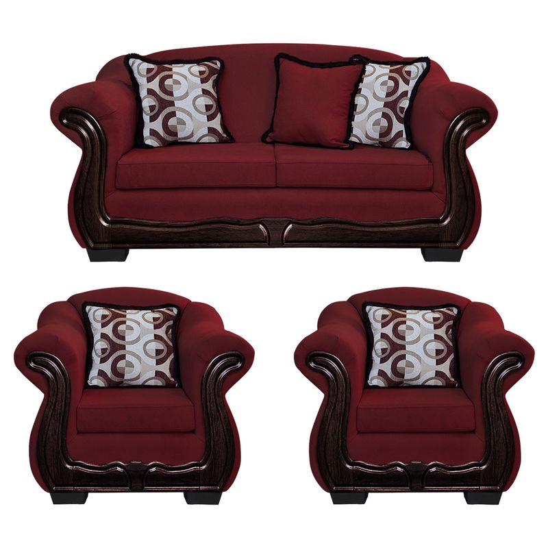 AMERICA DECORA - Living Con Resorte Estructural 5 Personas Búfalo 3+1+1 Chenille Rojo