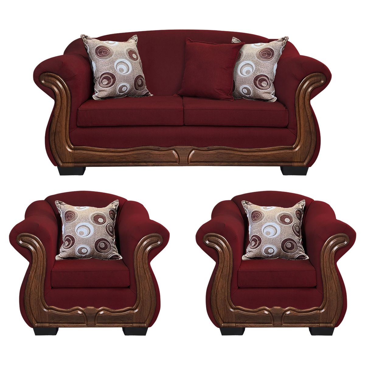 AMERICA DECORA - Living Con Resorte Estructural 5 Cuerpos Búfalo 3+1+1 Chenille Rojo X