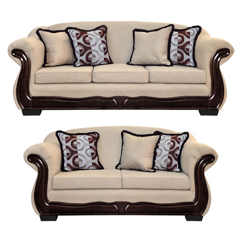 AMERICA DECORA - Living Con Resorte Estructural 7 Personas Búfalo 4+3 Chenille Beige