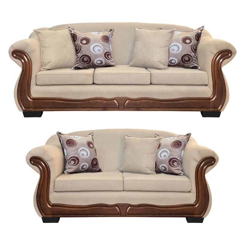 AMERICA DECORA - Living Con Resorte Estructural 7 Personas Búfalo 4+3 Chenille Beige X