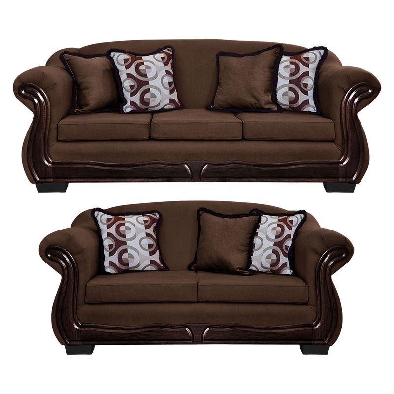 AMERICA DECORA - Living Con Resorte Estructural 7 Personas Búfalo 4+3 Chenille Café
