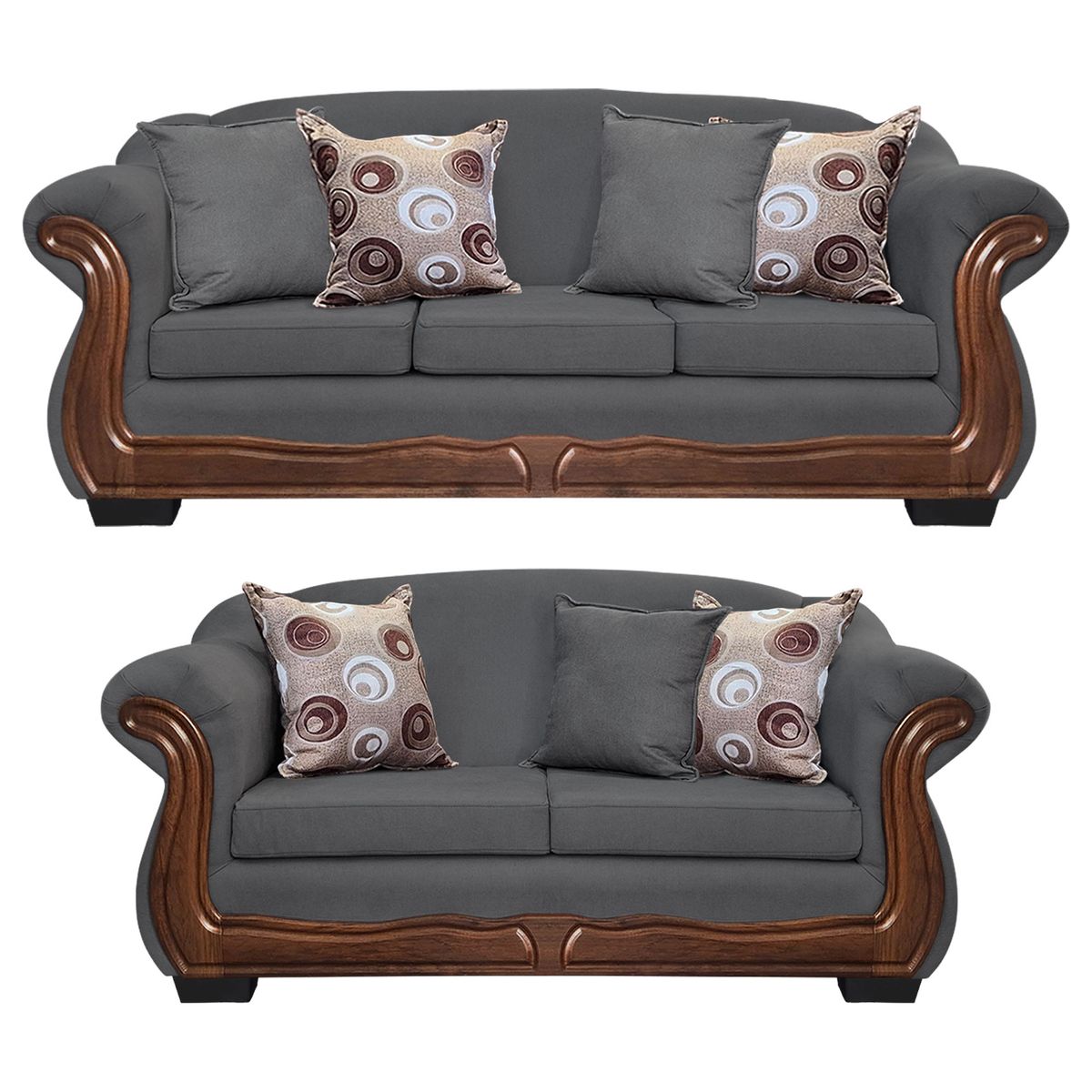 AMERICA DECORA - Living Con Resorte Estructural 7 Cuerpos Búfalo 4+3 Chenille Gris X